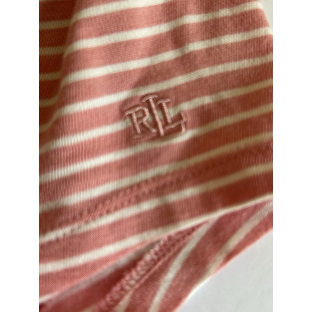 Lauren Ralph Lauren Maxi Dress PM Pink White Striped Cotton Scoop Neck Flare - Picture 7 of 7
